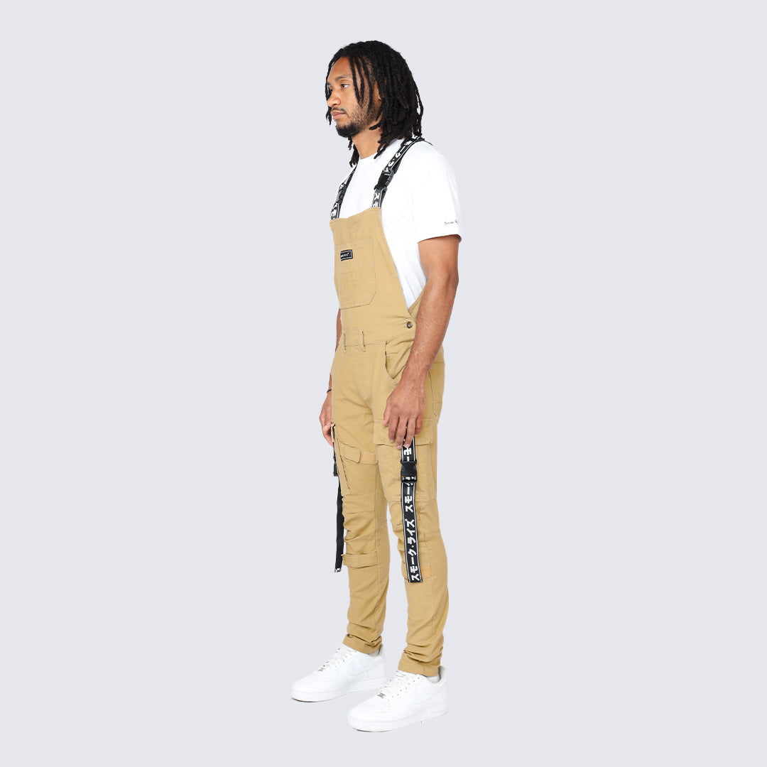 Multi Cargo Fashion Twill Overalls - Khaki