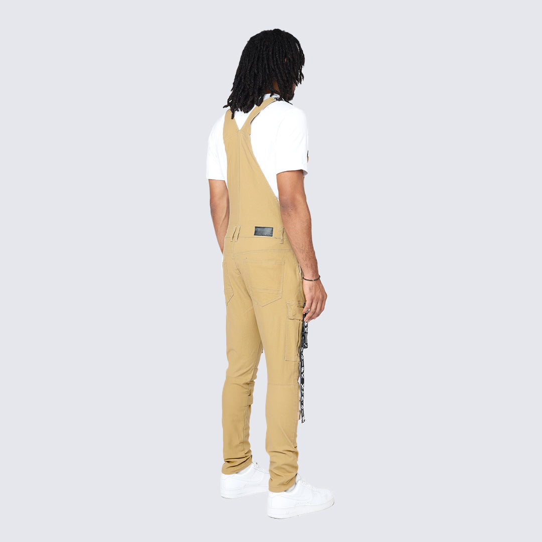 Multi Cargo Fashion Twill Overalls - Khaki