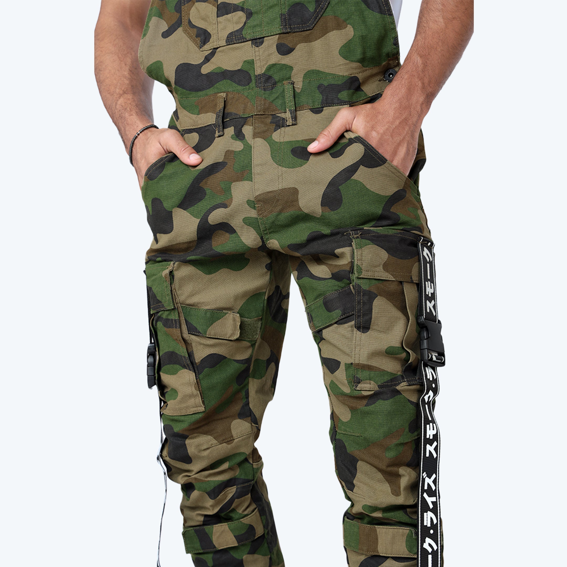 Multi Cargo Fashion Twill Overalls - Wood Camo