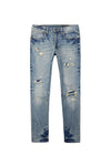 Vintage Washed Rip And Repair Denim Jeans - Florence Blue