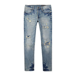 Vintage Washed Rip And Repair Denim Jeans - Florence Blue