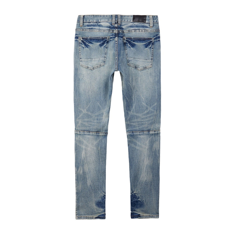 Vintage Washed Rip And Repair Denim Jeans - Florence Blue