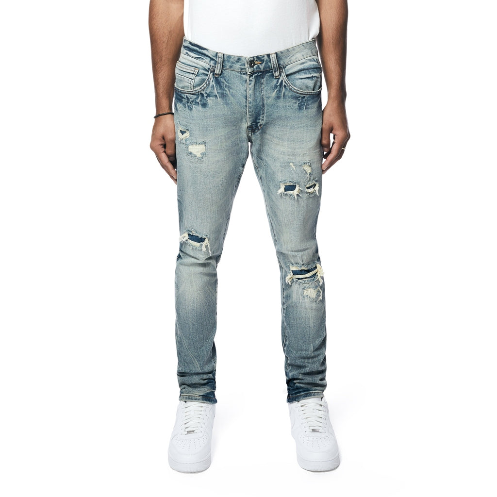 Smoke Rise Vintage Washed Rip And Repair Denim Jeans - Florence Blue