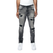 Smoke Rise Vintage Washed Rip And Repair Denim Jeans - Pluto Grey