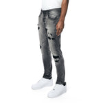 Vintage Washed Rip And Repair Denim Jeans - Pluto Grey