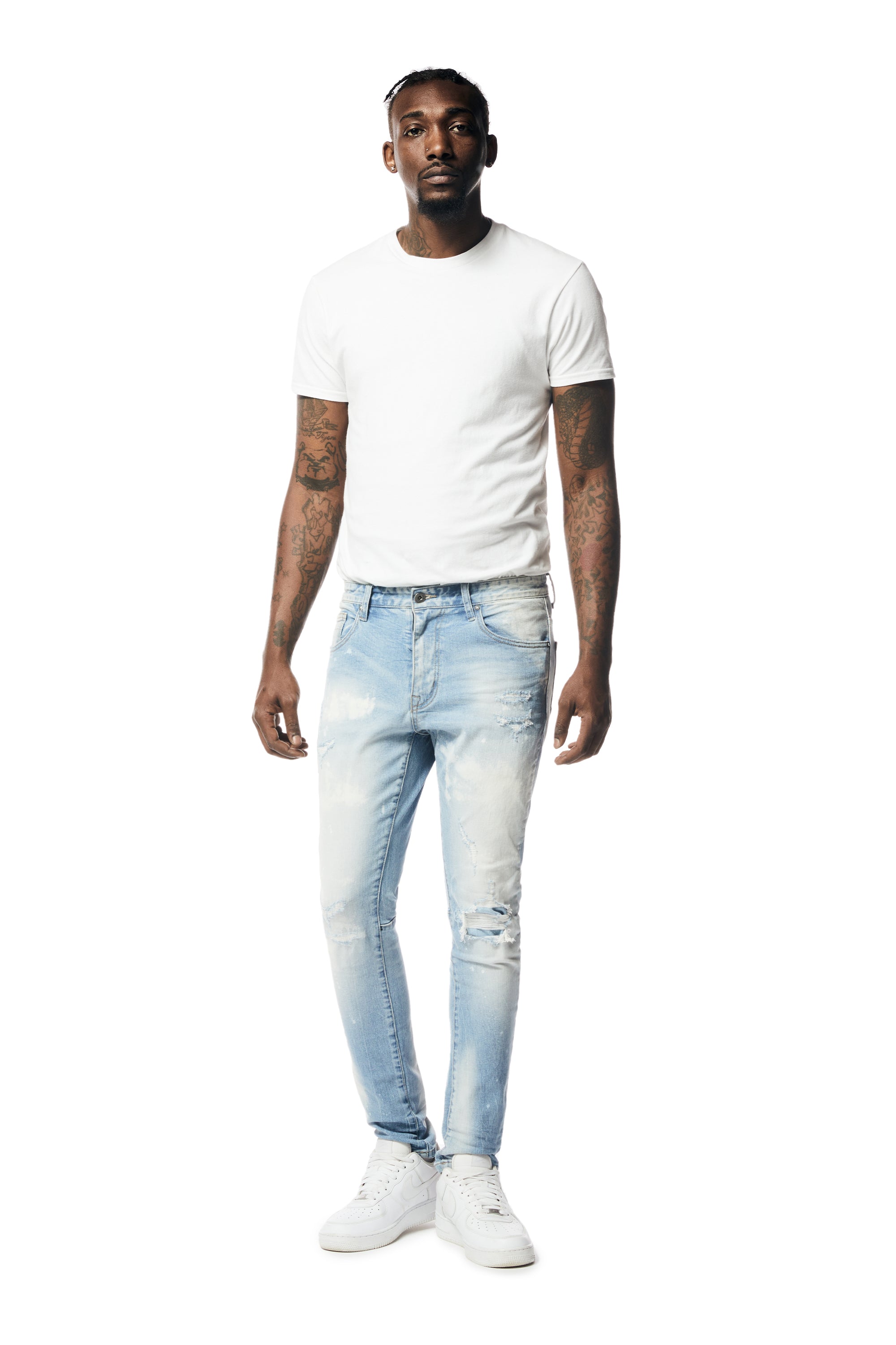 Rip & Repaired Denim Jeans - Lowell Blue