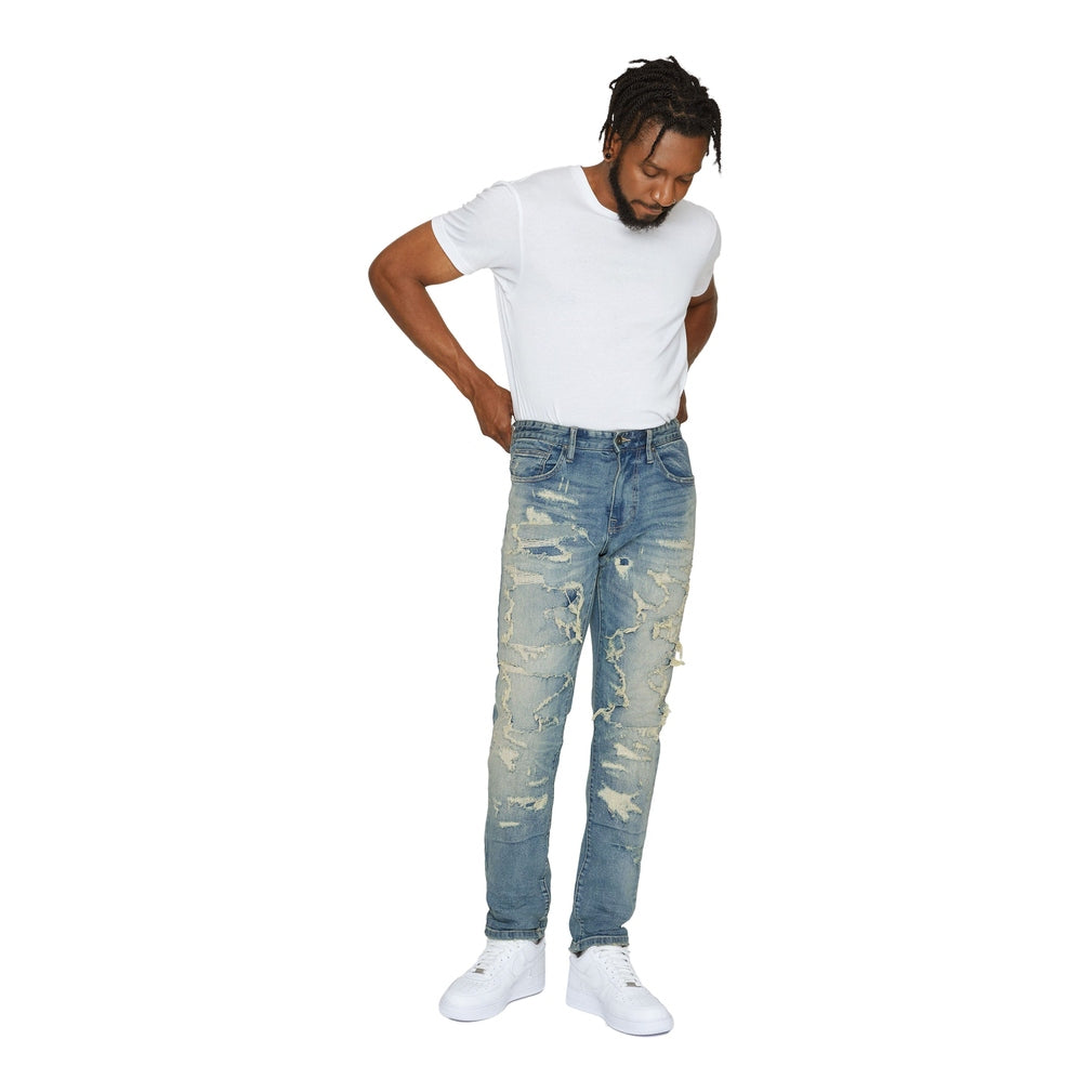 Smoke Rise Heavy Distressed Jeans - Lisbon Blue