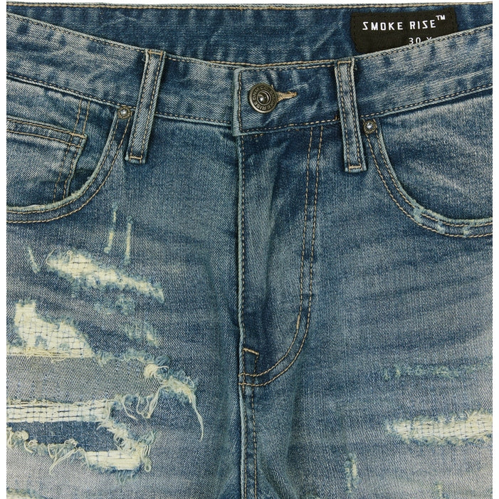 Smoke Rise Heavy Distressed Jeans - Lisbon Blue