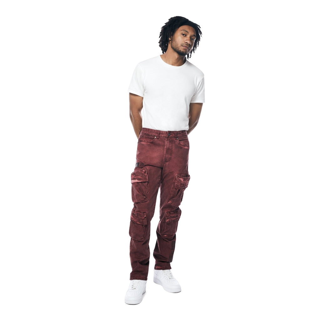 Smoke Rise Utility Pigment Dyed Twill Cargo Pants - Burgundy