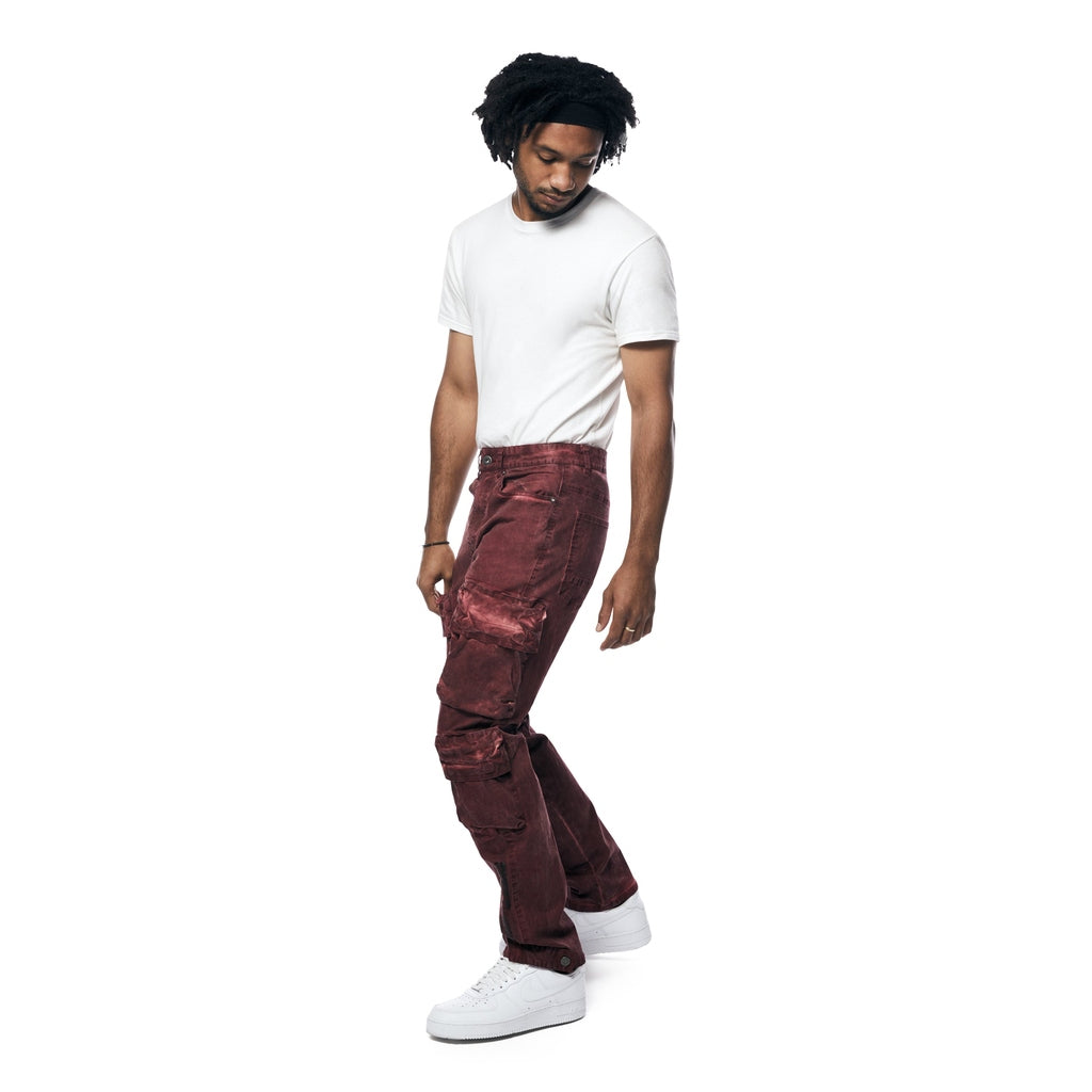 Smoke Rise Utility Pigment Dyed Twill Cargo Pants - Burgundy