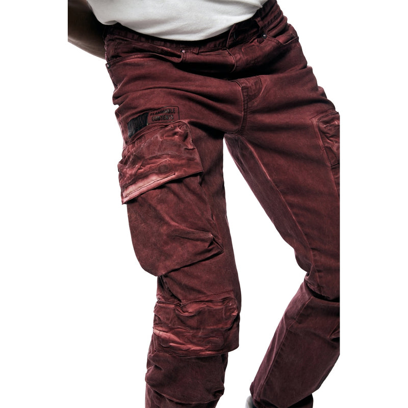 Utility Pigment Dyed Twill Cargo Pants - Burgundy