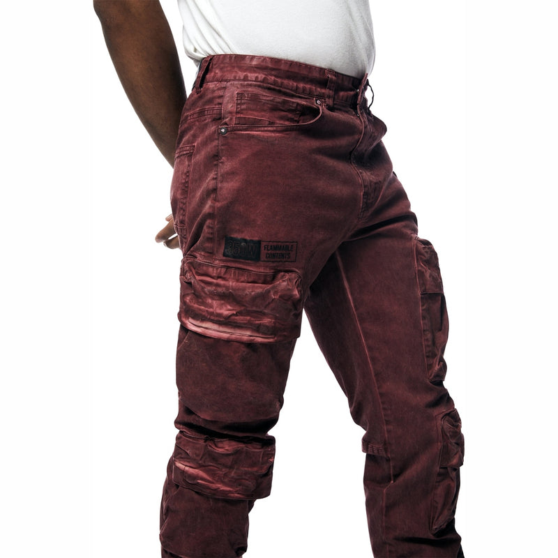 Utility Pigment Dyed Twill Cargo Pants - Burgundy