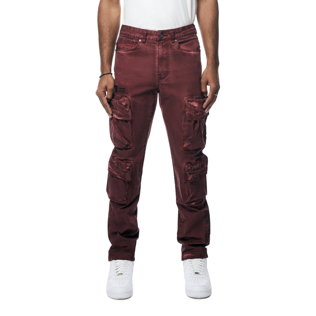 Smoke Rise Utility Pigment Dyed Twill Cargo Pants - Burgundy