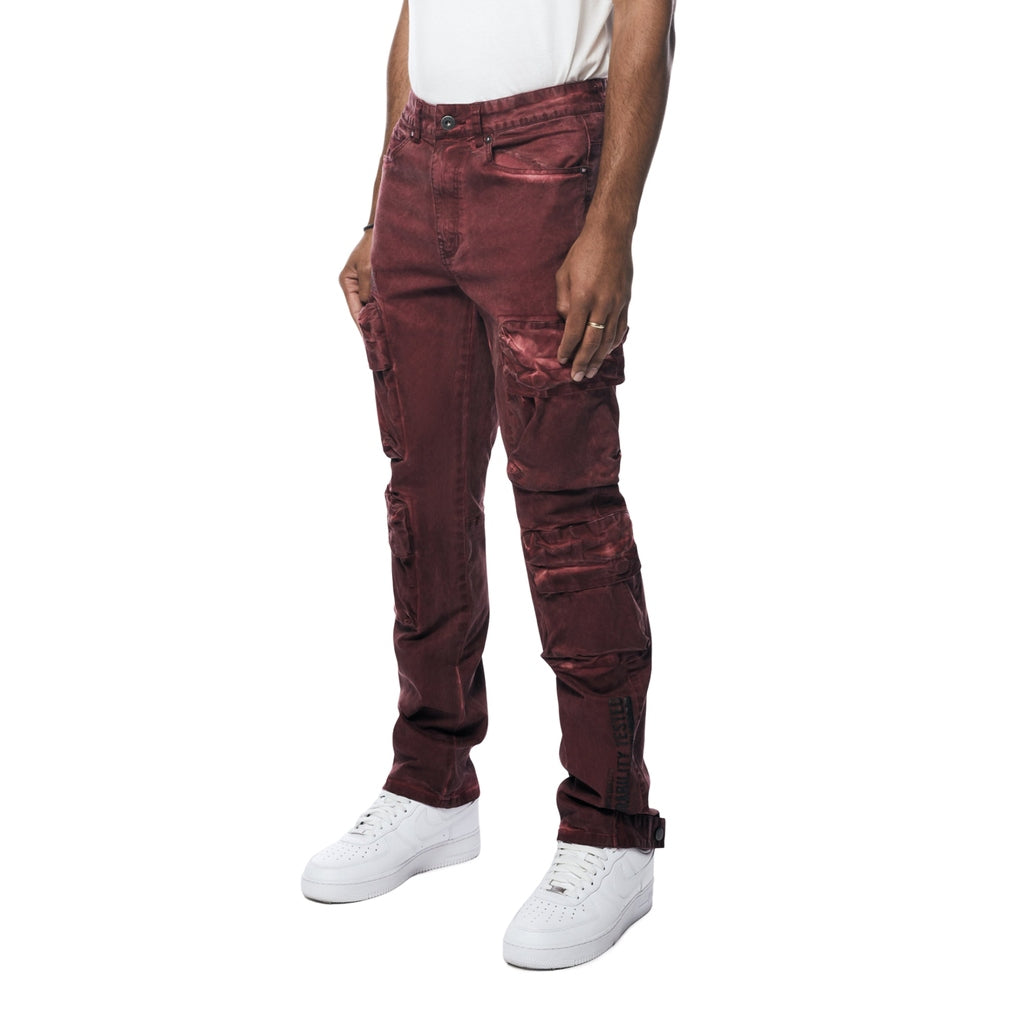 Smoke Rise Utility Pigment Dyed Twill Cargo Pants - Burgundy