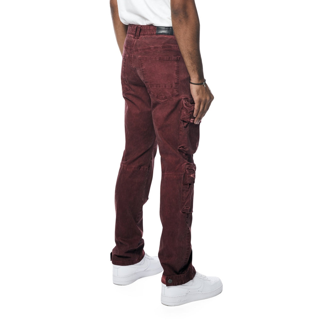 Smoke Rise Utility Pigment Dyed Twill Cargo Pants - Burgundy