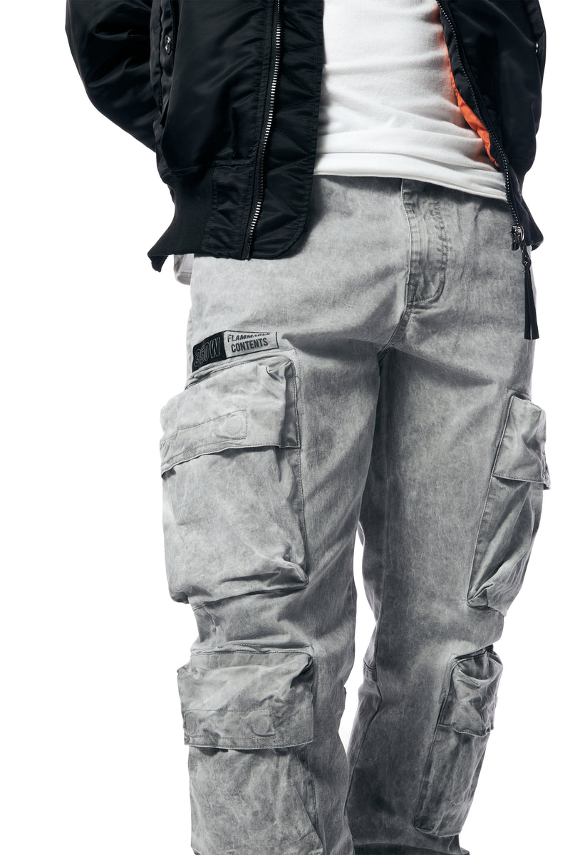 Utility Pigment Dyed Twill Cargo Pants - Light Grey