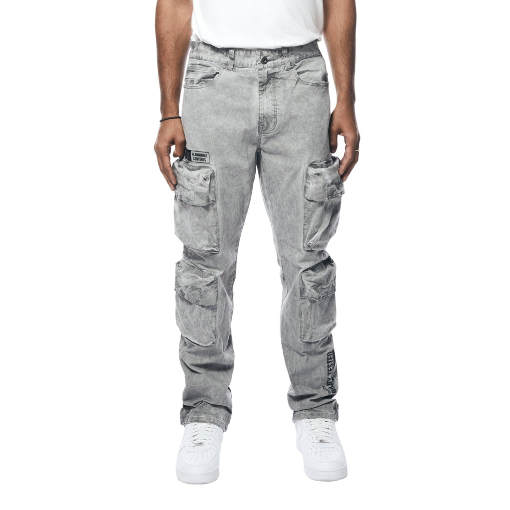 Smoke Rise Utility Pigment Dyed Twill Cargo Pants - Light Grey