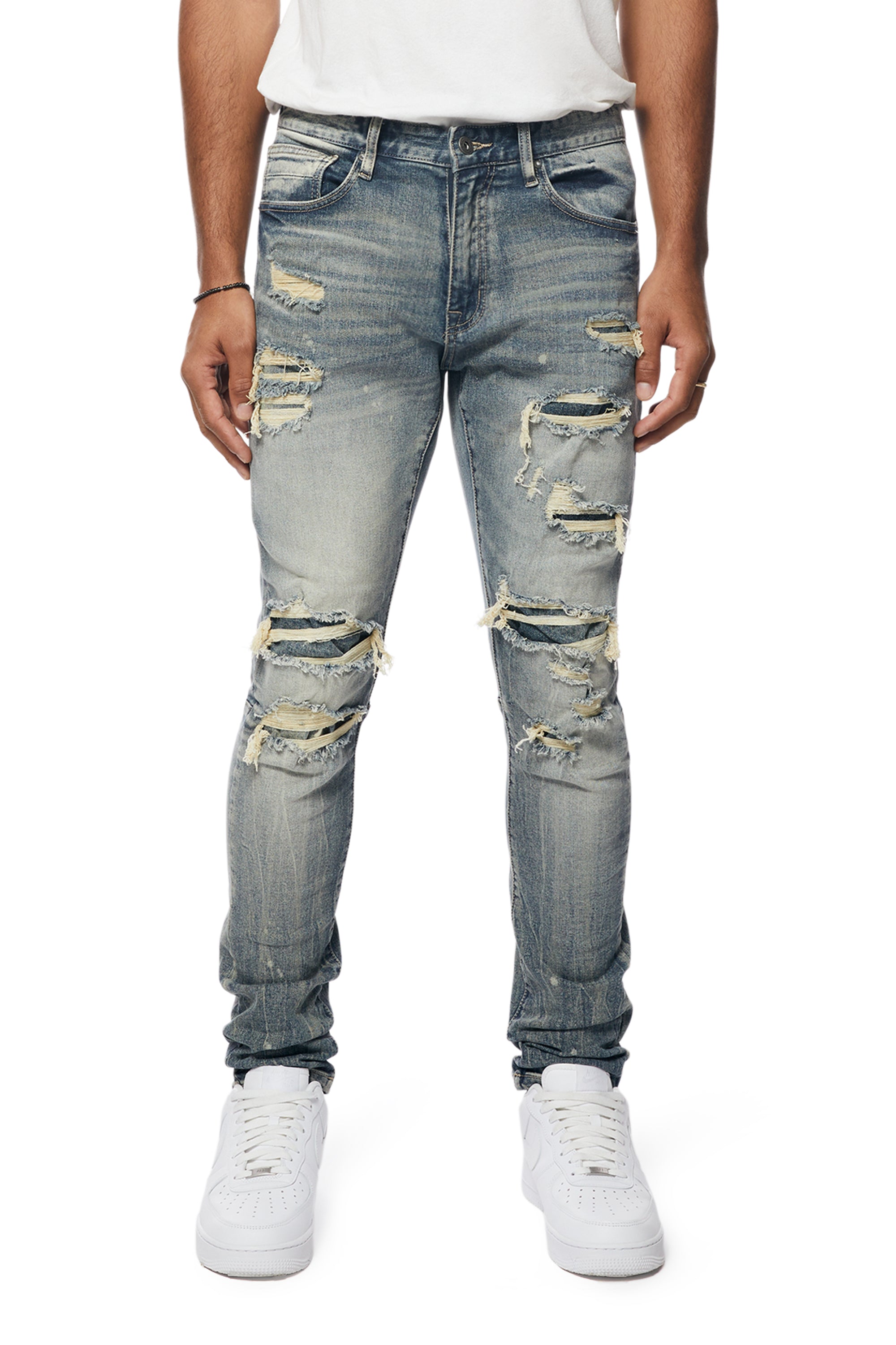 Rip And Repaired Color Denim Jeans - Blue Opal – SMOKERISENY.COM