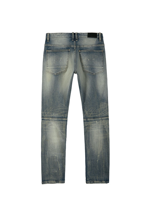 Rip And Repaired Color Denim Jeans - Blue Opal
