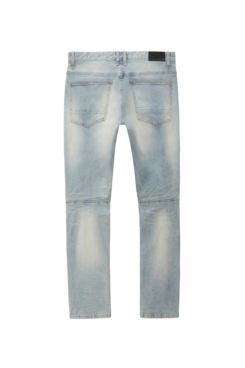 Rip And Repaired Color Denim Jeans - Natick Blue