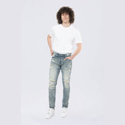 Smoke Rise Slim Tapered Rip & Repaired Colored Jeans - Chester Blue