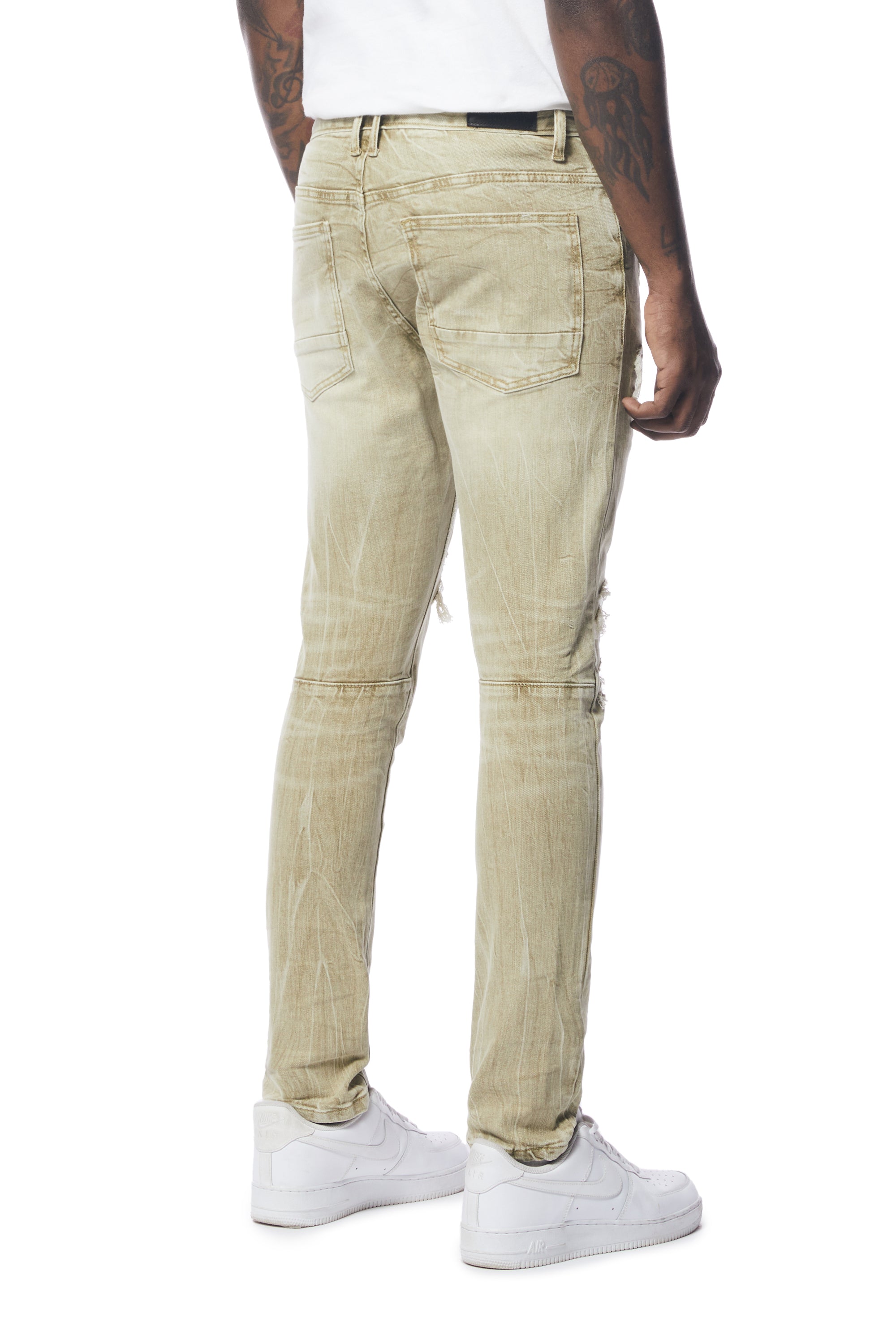 Rip And Repaired Color Denim Jeans - Light Oak –
