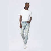 Slim Tapered Rip And Repair Colored Jeans - Natick Blue