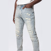 Slim Tapered Rip And Repair Colored Jeans - Natick Blue