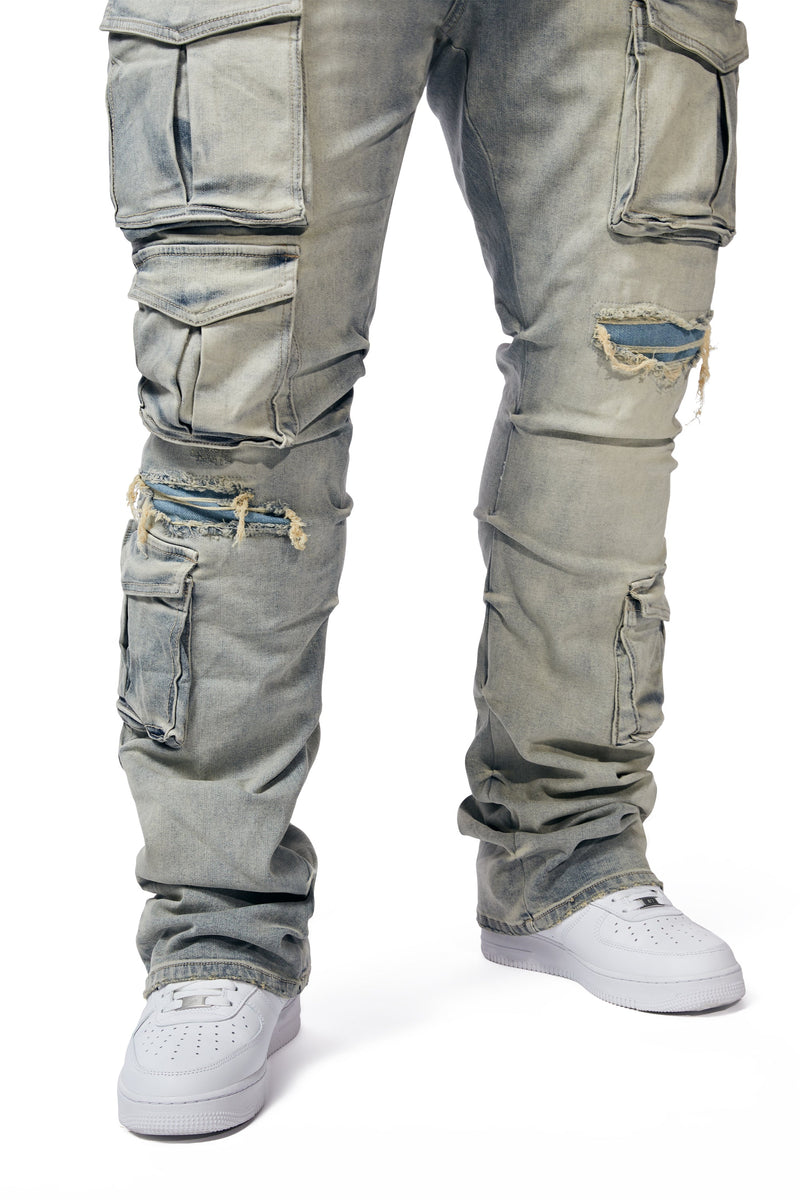 Big And Tall Utility Pocket Stacked Denim Jeans - Industrial Blue