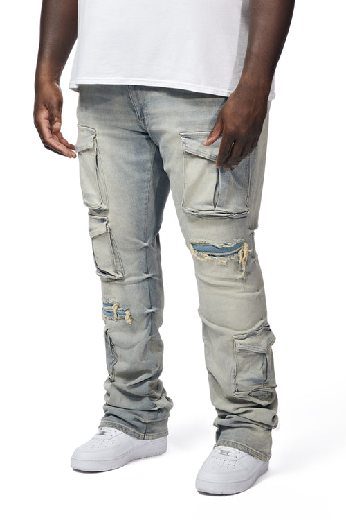 Big And Tall Utility Pocket Stacked Denim Jeans - Industrial Blue