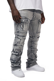 Big And Tall Utility Pocket Stacked Denim Jeans - Union Grey