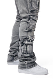 Big And Tall Utility Pocket Stacked Denim Jeans - Union Grey