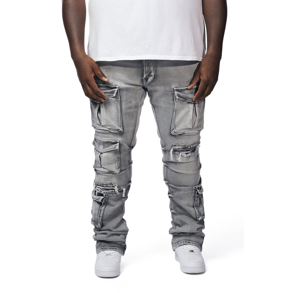 Smoke Rise Big and Tall Big And Tall Utility Pocket Stacked Denim Jeans - Union Grey