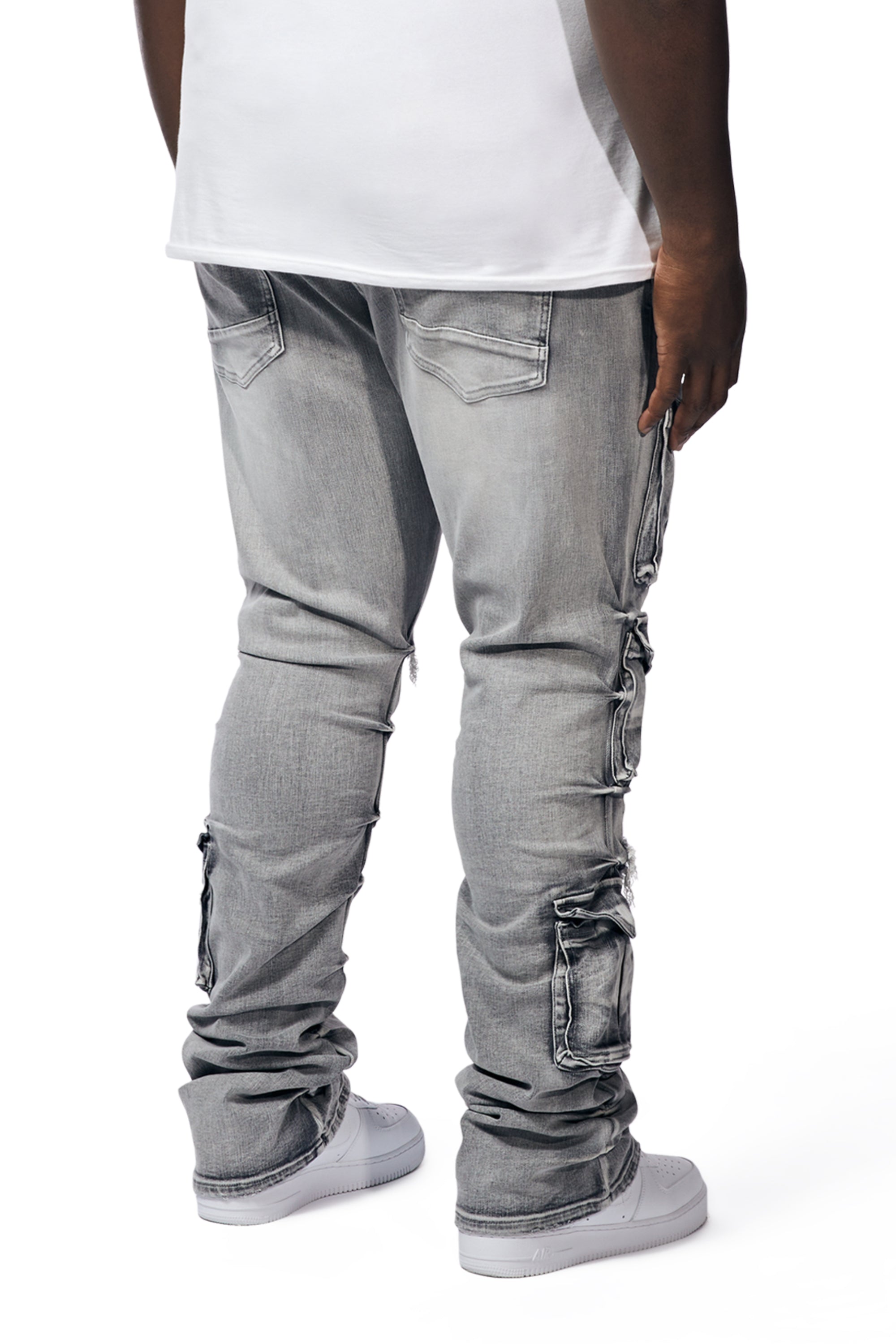 Big And Tall Utility Pocket Stacked Denim Jeans - Union Grey