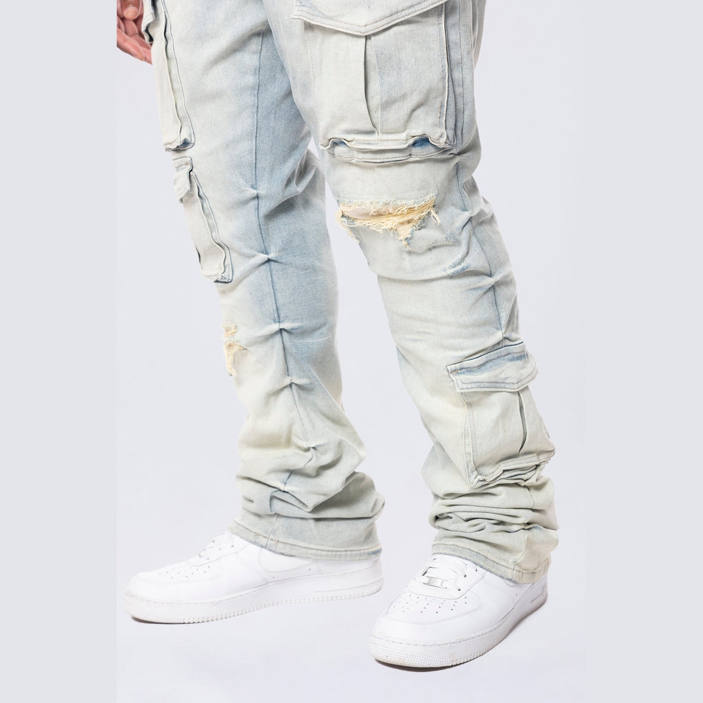 Smoke Rise Big and Tall Big and Tall - Stacked Utility Pocket Denim Jeans - Ombre Blue