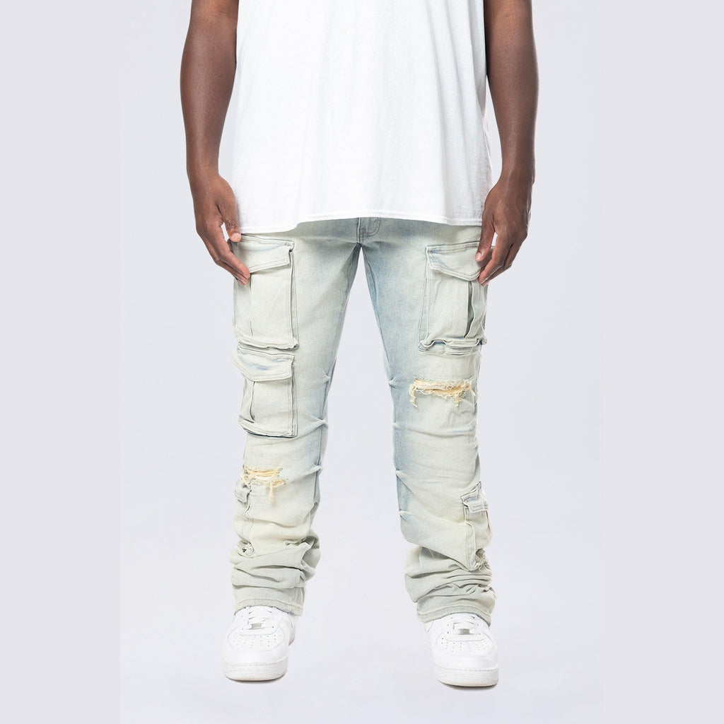 Smoke Rise Big and Tall Big and Tall - Stacked Utility Pocket Denim Jeans - Ombre Blue