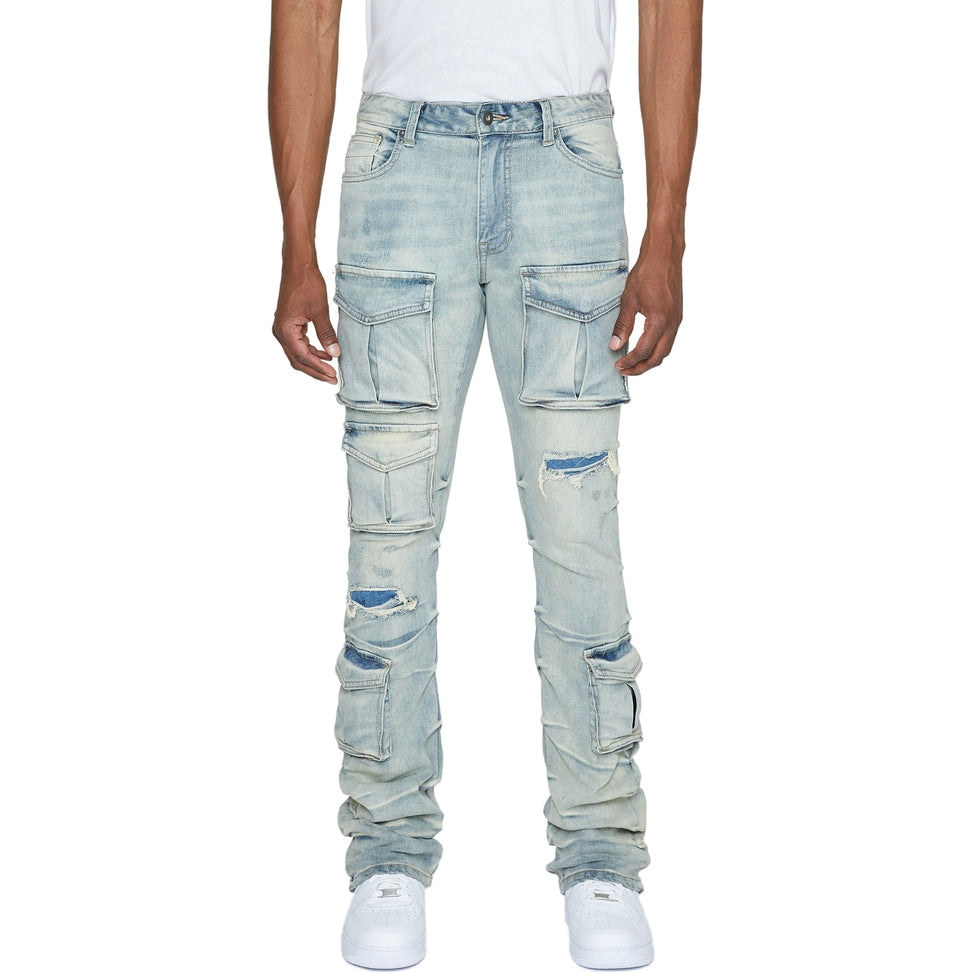 Smoke Rise Stacked Utility Denim Jeans - Industrial Blue