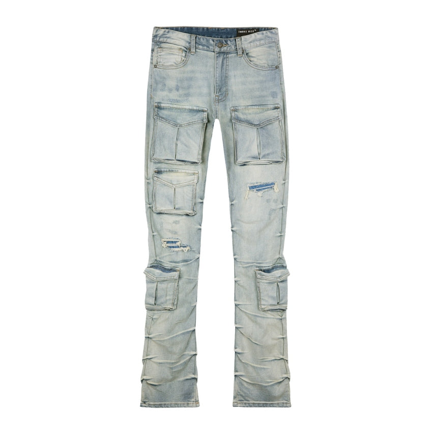 Smoke Rise Stacked Utility Denim Jeans - Industrial Blue