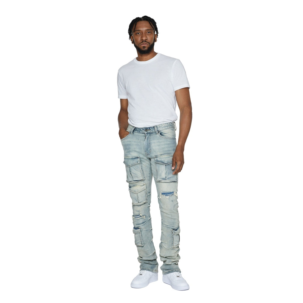 Smoke Rise Stacked Utility Denim Jeans - Industrial Blue