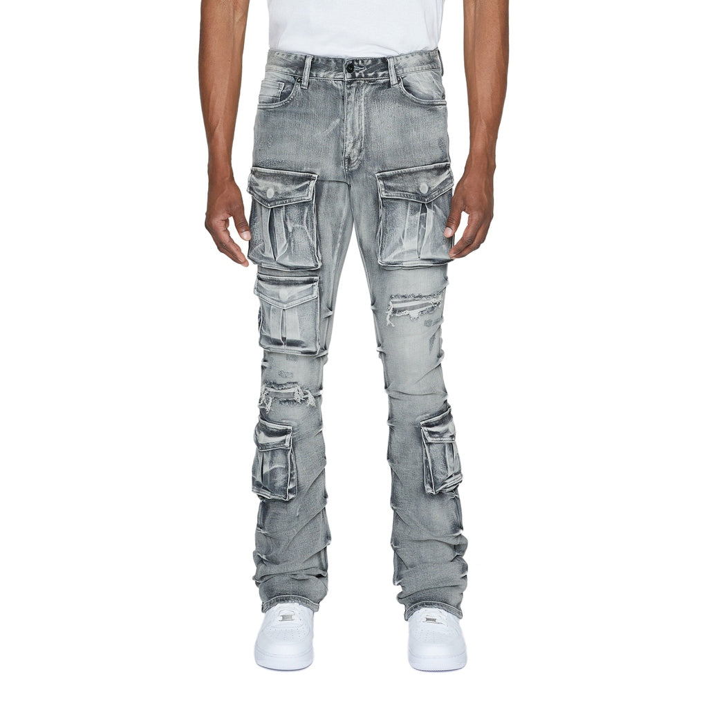 Smoke Rise Stacked Utility Denim Jeans - Union Grey