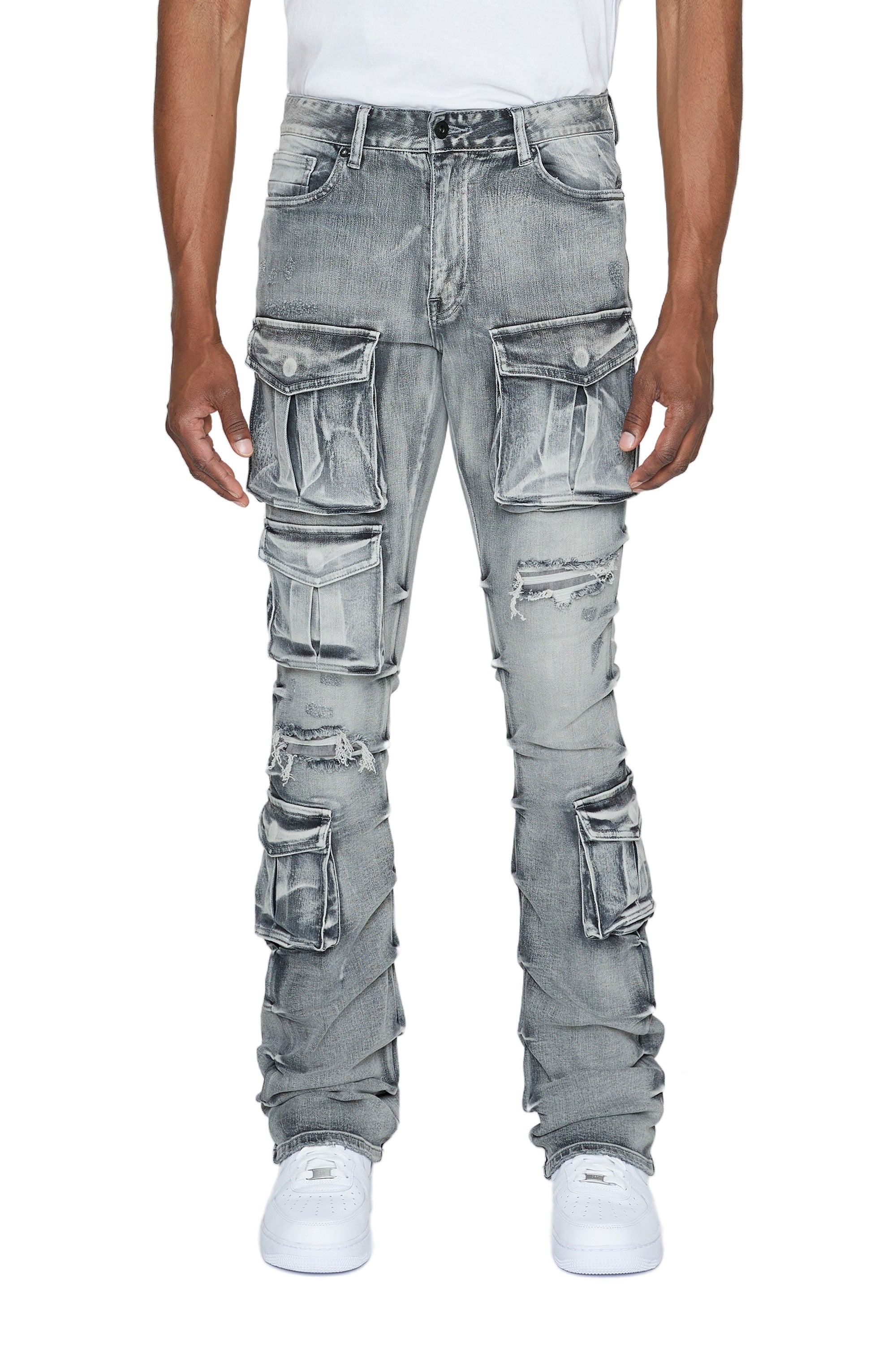 Stacked Utility Denim Jeans - Union Grey