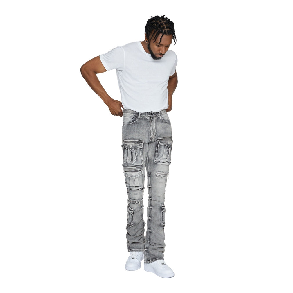Smoke Rise Stacked Utility Denim Jeans - Union Grey