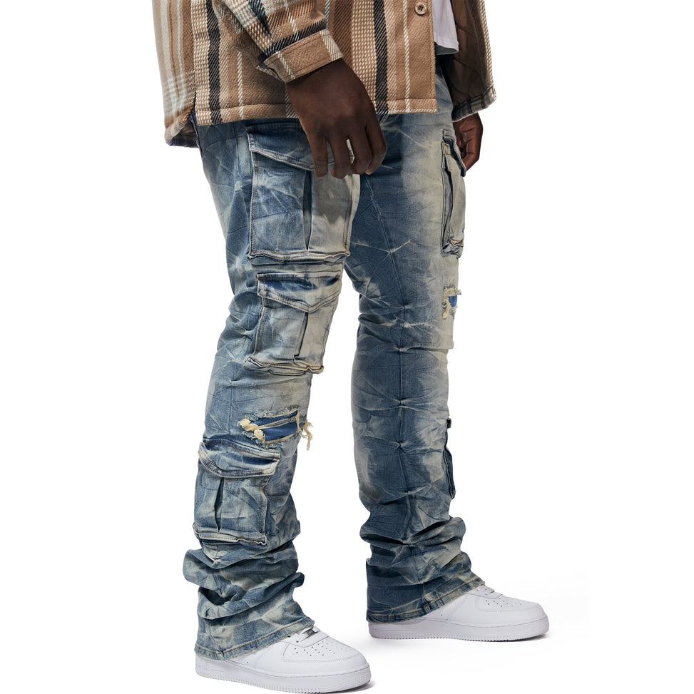 Smoke Rise Big and Tall Big And Tall Utility Pocket Stacked Denim Jeans - Clyde Blue