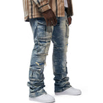 Big And Tall Utility Pocket Stacked Denim Jeans - Clyde Blue