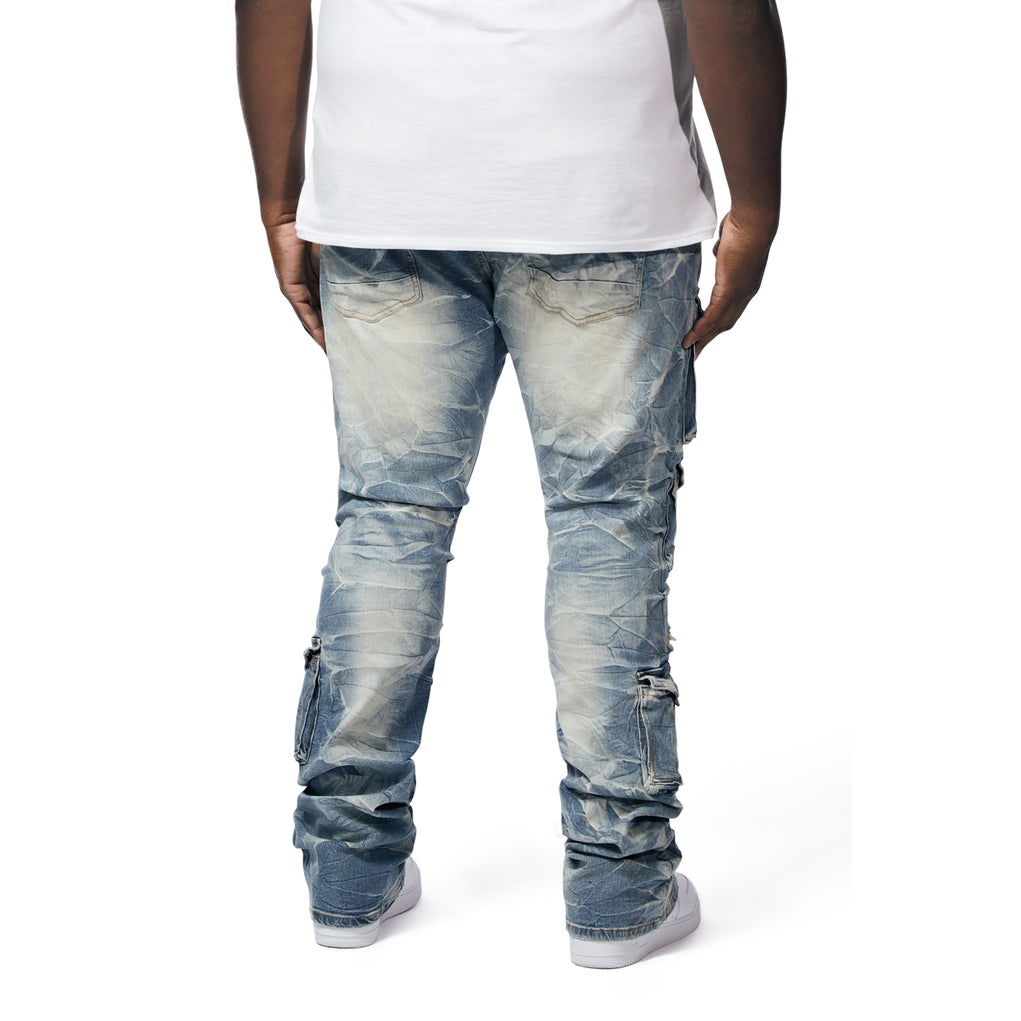 Smoke Rise Big and Tall Big And Tall Utility Pocket Stacked Denim Jeans - Clyde Blue