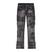 Smoke Rise Letter Applique Jeans - Black Lava