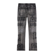 Smoke Rise Letter Applique Jeans - Black Lava