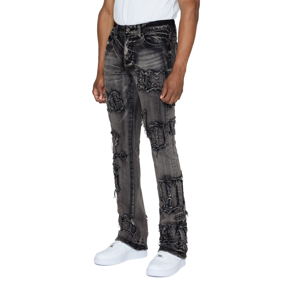 Smoke Rise Letter Applique Jeans - Black Lava