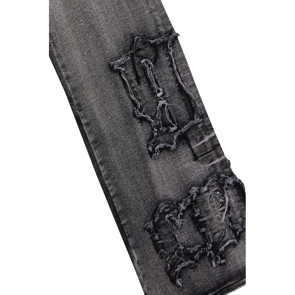 Smoke Rise Letter Applique Jeans - Black Lava