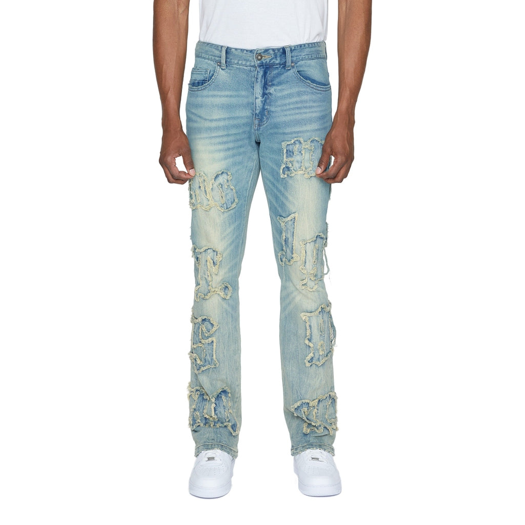 Smoke Rise Letter Applique Jeans - Geneva Blue